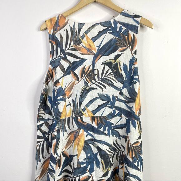WoolOvers pocket pinafore Tropical Leaves Print Relaxed Long Linen Dress 14 new - Picture 9 of 15